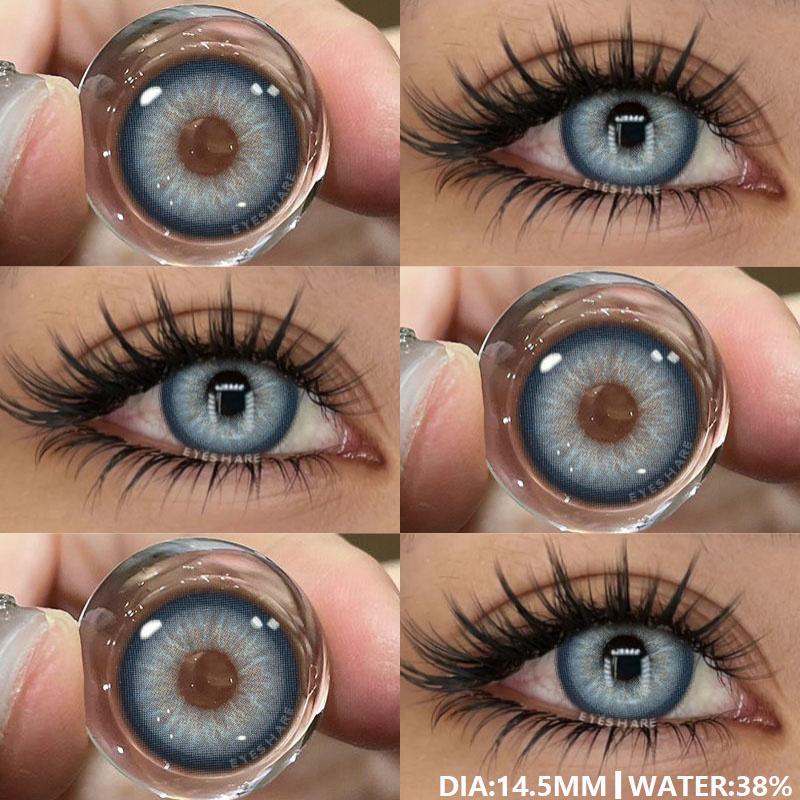 2 Stück farbige Kontaktlinsen für die Augen, modische blaue Kontaktlinsen, braune Linsen, graue Pupillenlinsen, jährliche kosmetische grüne Kontaktlinsen ASURA-BLUE