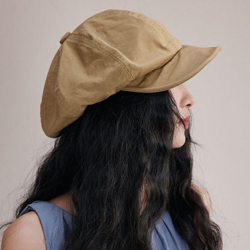 RICYGVM Japanische Baumwolle Hanf Baskenmütze für Damen Maler Künstler Hut Frühling Sommer Mädchen Schirmmütze Einfarbig Mode Achteckige Kappe One Size brown