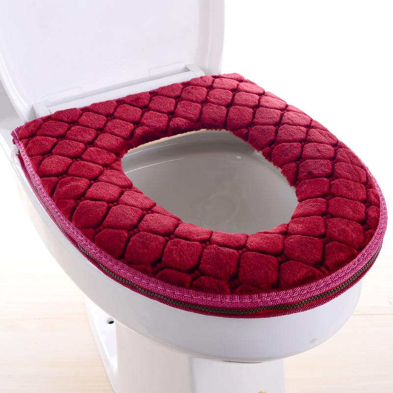 Winter Warm Plüsch Toilettendeckel Home Wasserdicht Universal Modell Toilettenring Waschbar Reißverschluss Badezimmermatte Dekorativer Toilettensitz rot