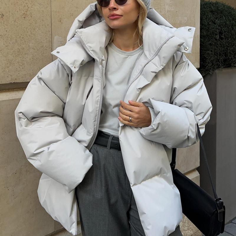 Wattierte Jacke Herbst und Winter Wattierte Jacke Damen Lose Wattierte Jacke Lose Mantel Top L hellgrau