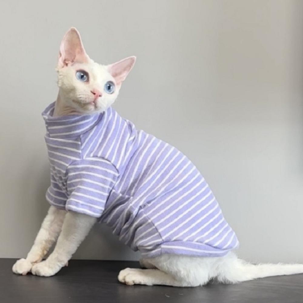 Warmer haarloser Katzen-Basispullover Elastischer Katzen-Streifen-Jumpsuit Sphynx Katzenkleidung für Katzen Kätzchen M