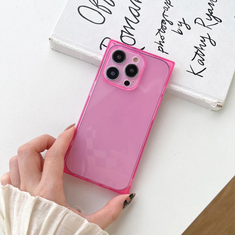 Neon Fluoreszierende Farbe Quadratisch Transparent Handyhüllen Für iPhone 17 Pro Max Air 16 15 14 13 Vollständiger Objektivschutzhülle iPhone 17 Pro rosa