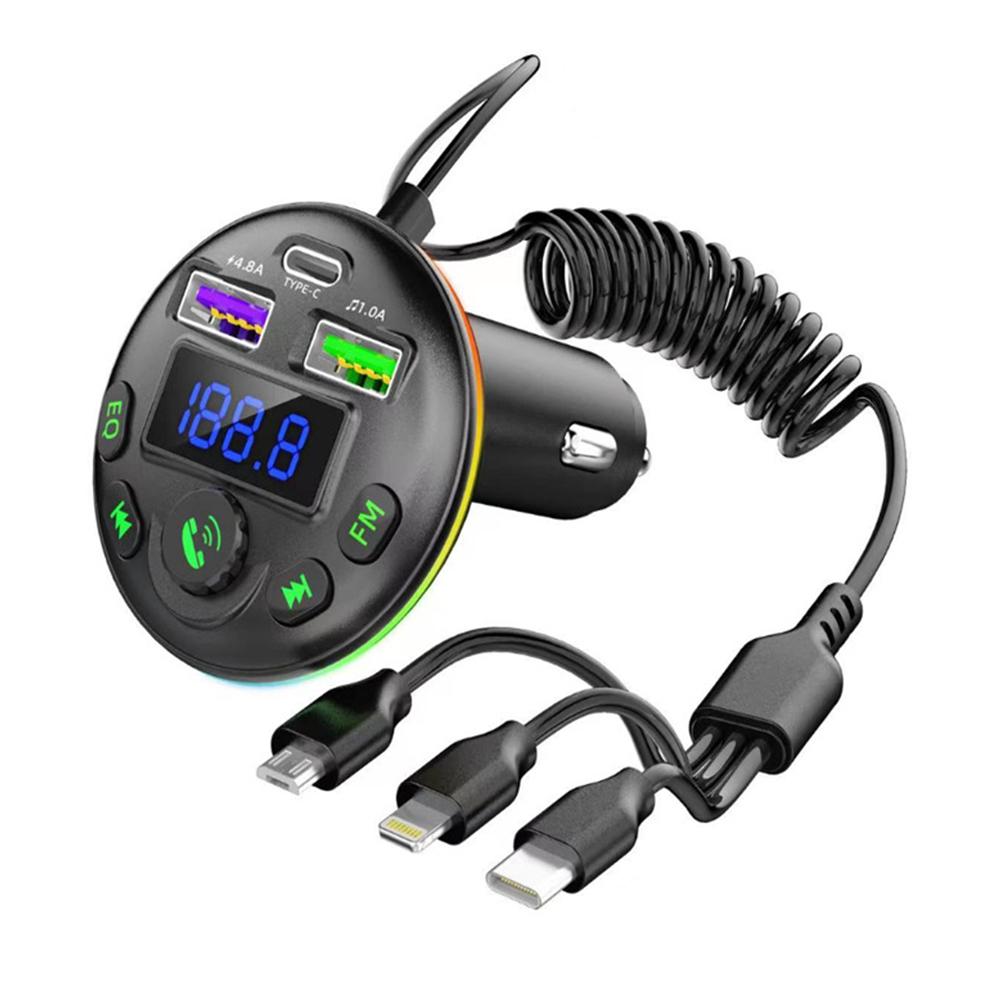 3 IN 1 Auto Bluetooth 5.0 FM-Transmitter MP3-Modulator-Player Freisprech-Audioempfänger USB-Typ-C-Autotelefonladegerät mit Kabel für IPhone Huawei Xiaomi Q21