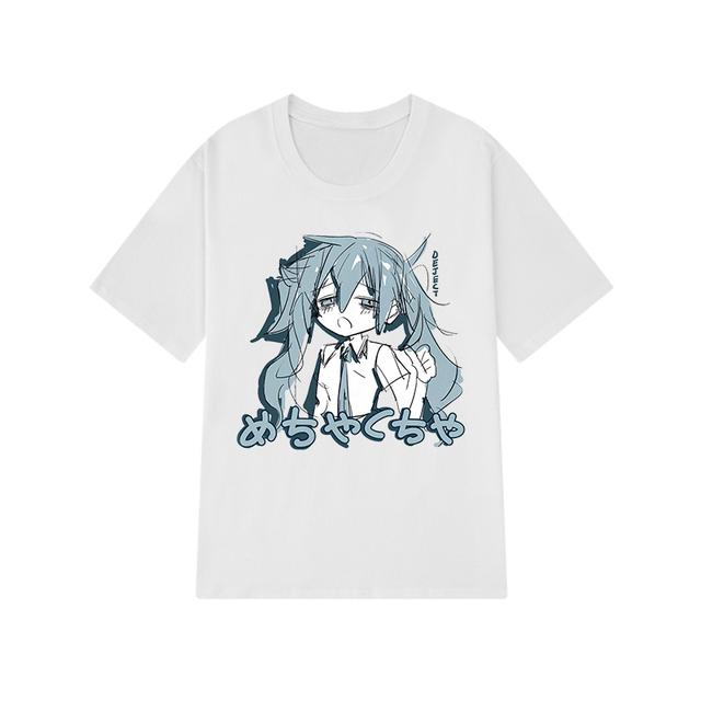 Japanische Y2K Anime Frauen T-shirt Baumwolle lose Streetwear Casual Tees große Größe Kurzarm Hip-Hop Harajuku Tops Frauen Kleidung S weiß