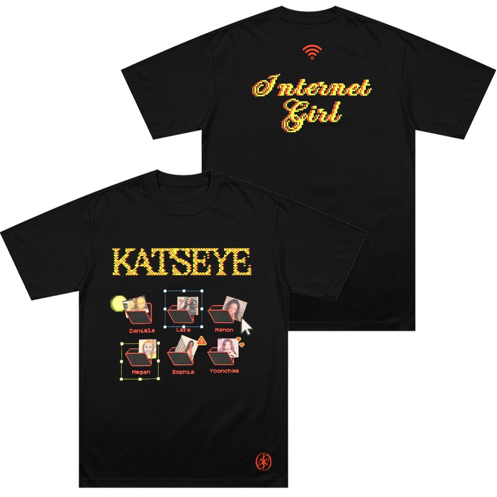 Internet Girl T-Shirt Katseye Merch T-Shirt Neutrale Mode Popmusik Kurzarm Sportbekleidung Shirt Cooles Sommer Baumwoll-T-Shirt XXL schwarz