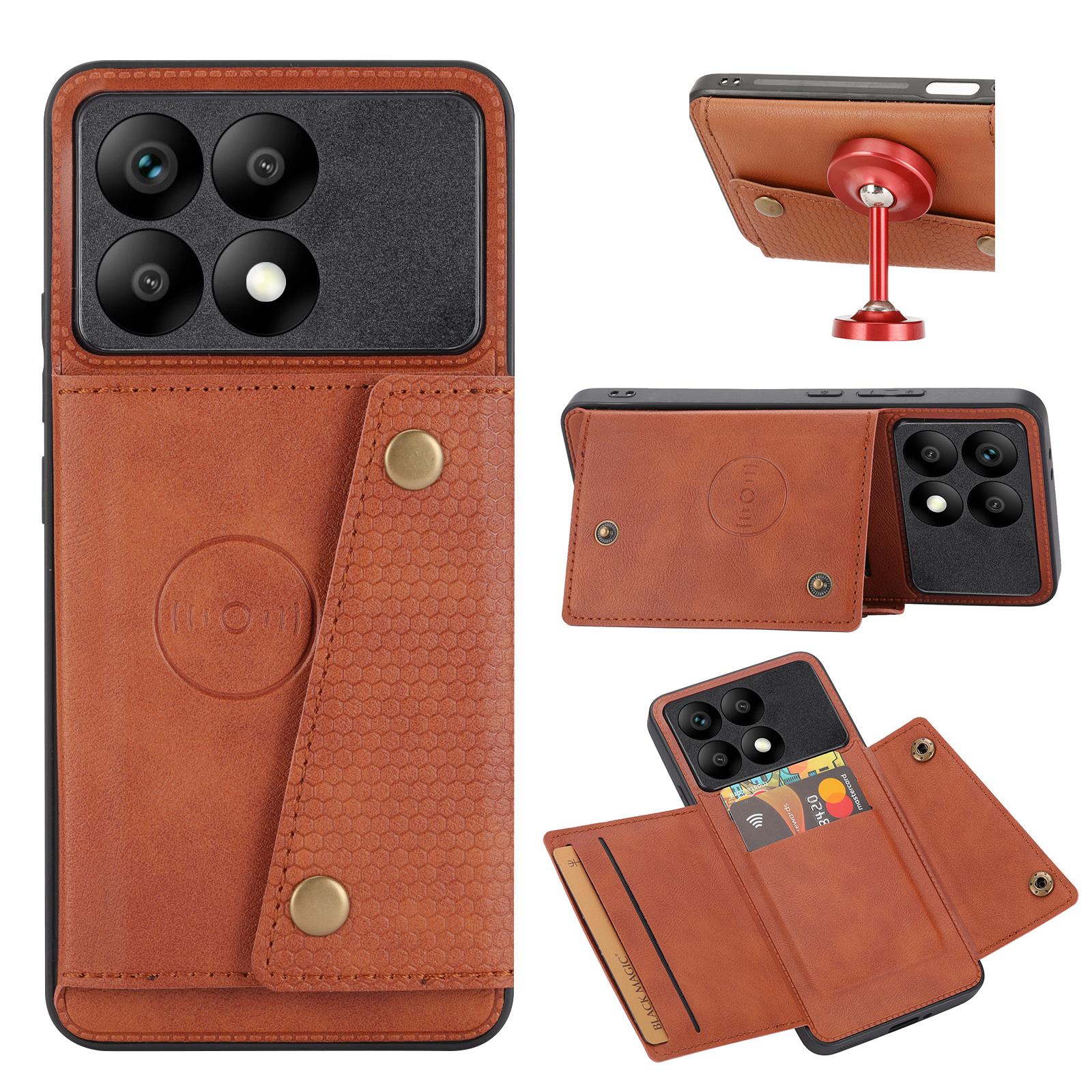 POCO X6 PRO 5G Flip Lederhülle Brieftasche Magnetische Kartenfächer Tasche Halter Rückseite Abdeckung Für Xiaomi POCO X6 PRO 5G Handyhüllen POCO X6 PRO 5G braun