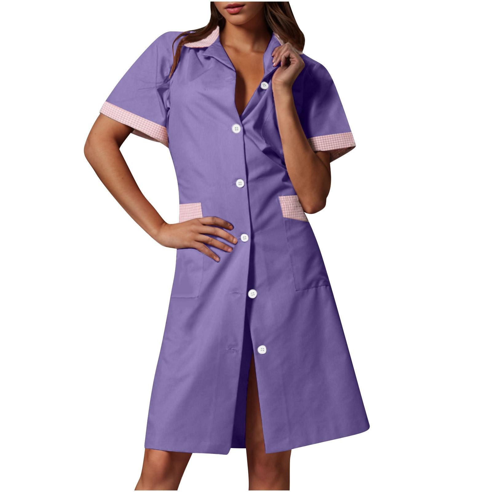 Damen Modische Pharmazeutische Uniform Uniform Lang- und Kurzarm Slim Fit Arbeitskleidung XL violett