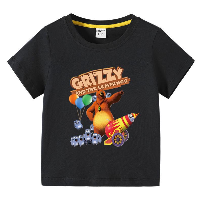 Kinderbekleidung Grizzy und die Lemminge Grafik Kurzarm T-Shirt Jungen O-Ausschnitt T-Shirt 2025 Neue Mode Kleidung 120