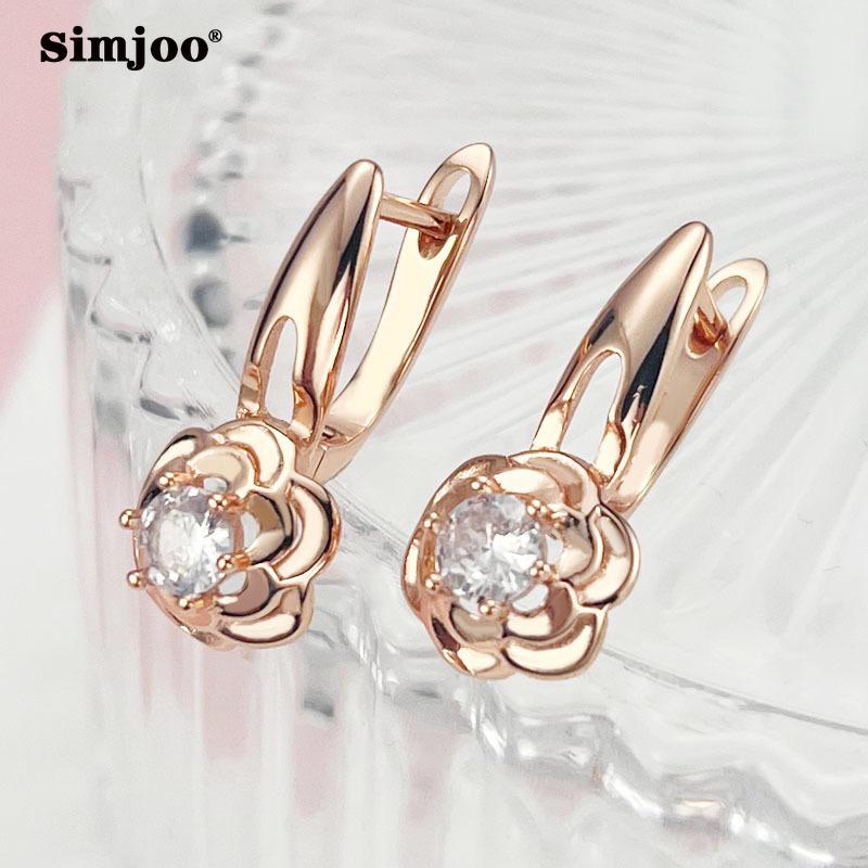 SIMJOO Roségoldfarbene Blumen-Ohrringe, modische Zirkon-Ohrringe, Ohrringe mit Verschluss für Damen
