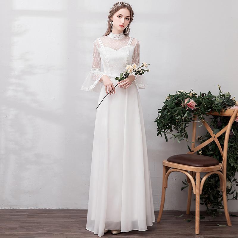 Französisches Hochzeitskleid 1011 neu klein retro Braut Mori Reisefoto leichtes Hochzeitskleid Langarm rausgehen willkommen Hochzeitskleid S weiß