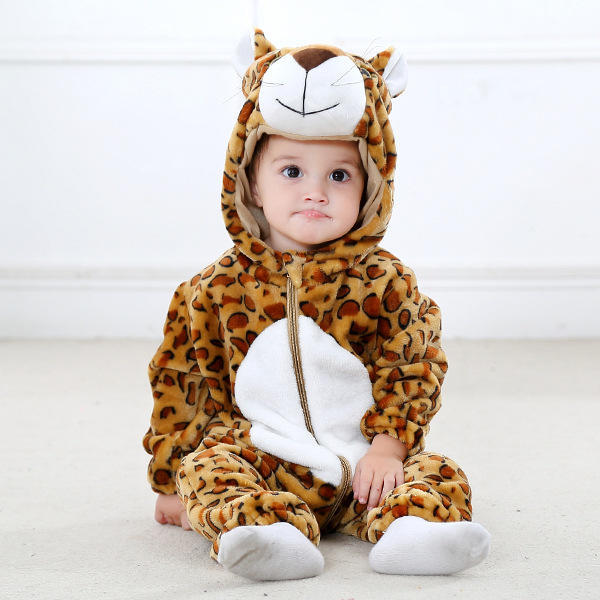 Kinder Tier Einteiliger Strampler Baby Plus Size Warm Strampler Baby Flanell Strampler Overall 120 Leo-Print
