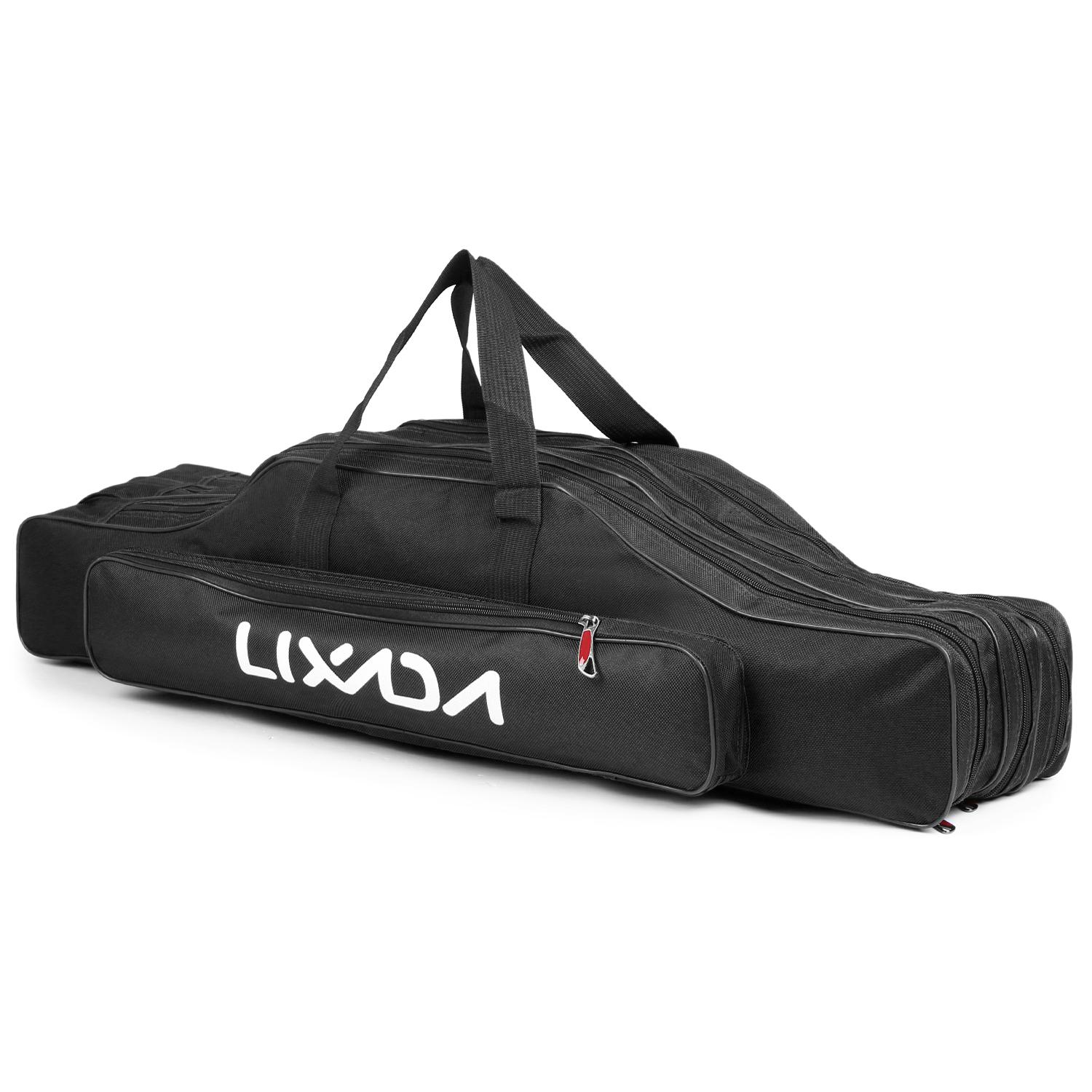 Lixada 3-lagige Angelruten-Tasche, tragbar, zusammenklappbar, Angelruten-Tragetasche, Angelrolle, Tackle-Aufbewahrungstasche 90cm schwarz