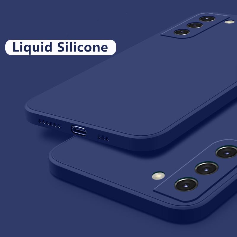 Candy Color Liquid Silikon Handyhülle Exquisite quadratische Abdeckung für Samsung S25 S24 FE S23 Ultra S22 Plus S21 A56 A16 A55 A36 A06 A35 A15 A53 5G Samsung S21 FE blau