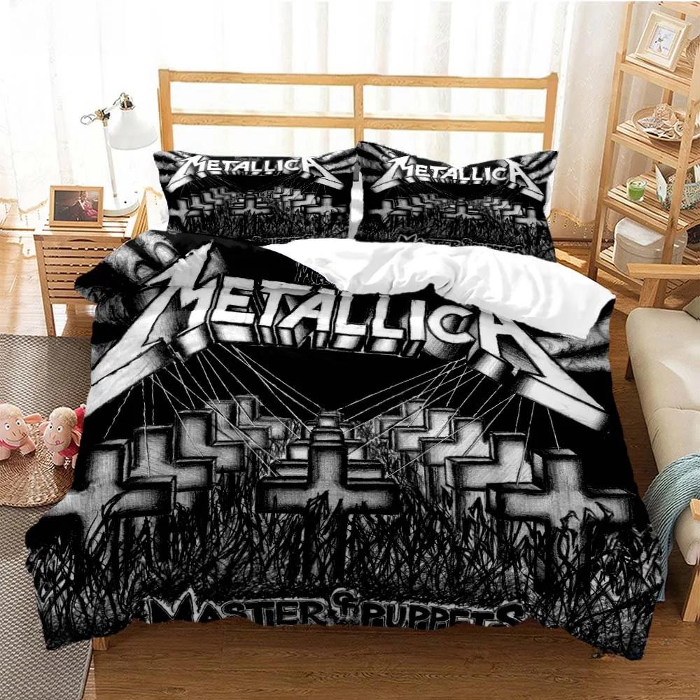 Bettwäscheset für Metal-Musikband M-Metallica, Einzelbett, Doppelbett, Queensize-Bett, Kingsize-Bett, Bettbezug-Set für Erwachsene und Kinder, Heimtextilien AU King(245x210cm)