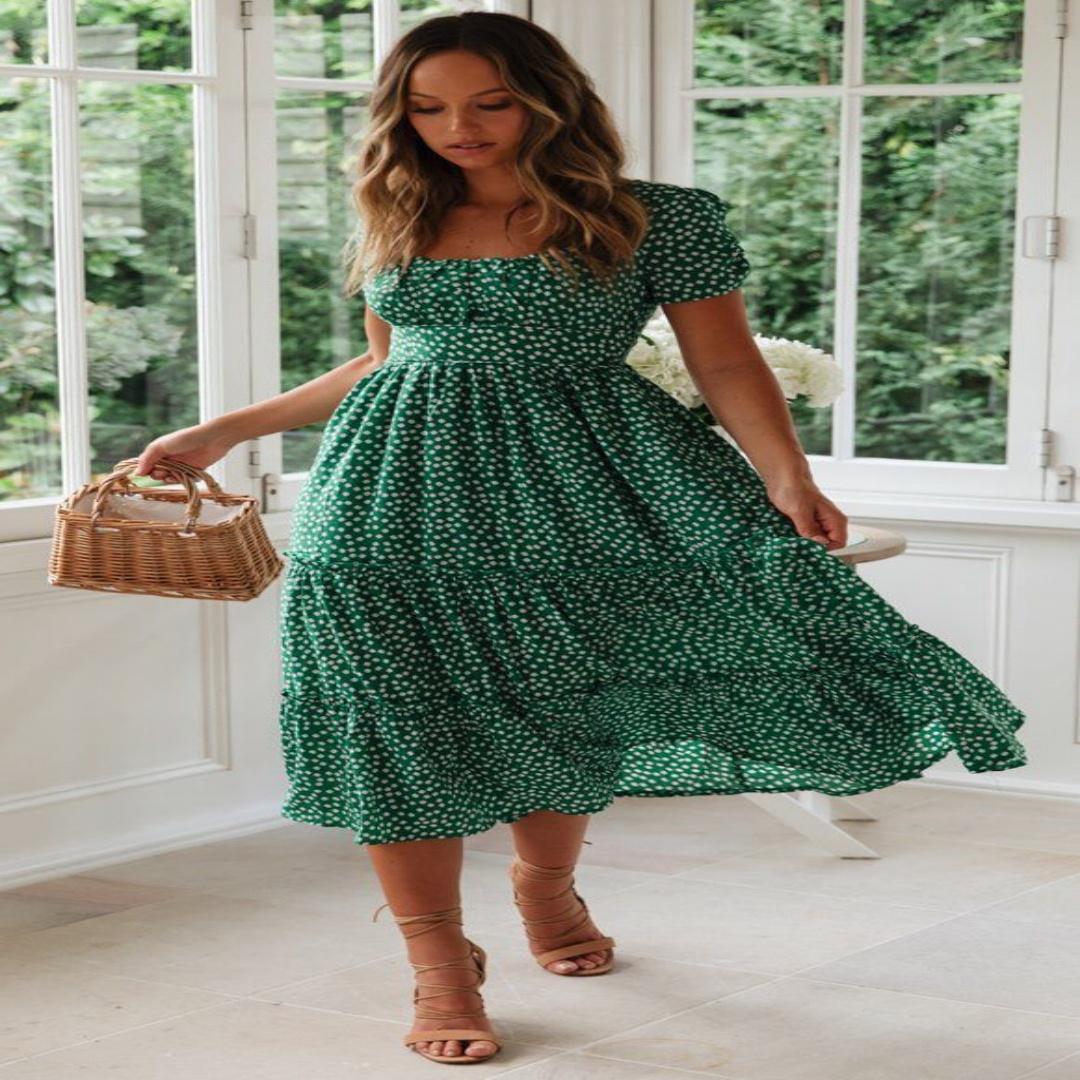 Vestidos Vintage Vintage Print Puff Sleeve sommer Strand süße kleider Casual Quadrat kragen floral maxi langes kleid festa XL