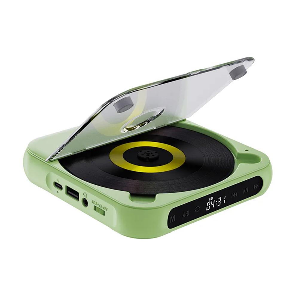 Modischer tragbarer CD-Player mit LCD-Touchscreen, Stereo-CD-Musik-Player mit Bluetooth, USB-Disk, 3,5 mm AUX-Wiedergabemodus, 1200 mA Aufladung. grün