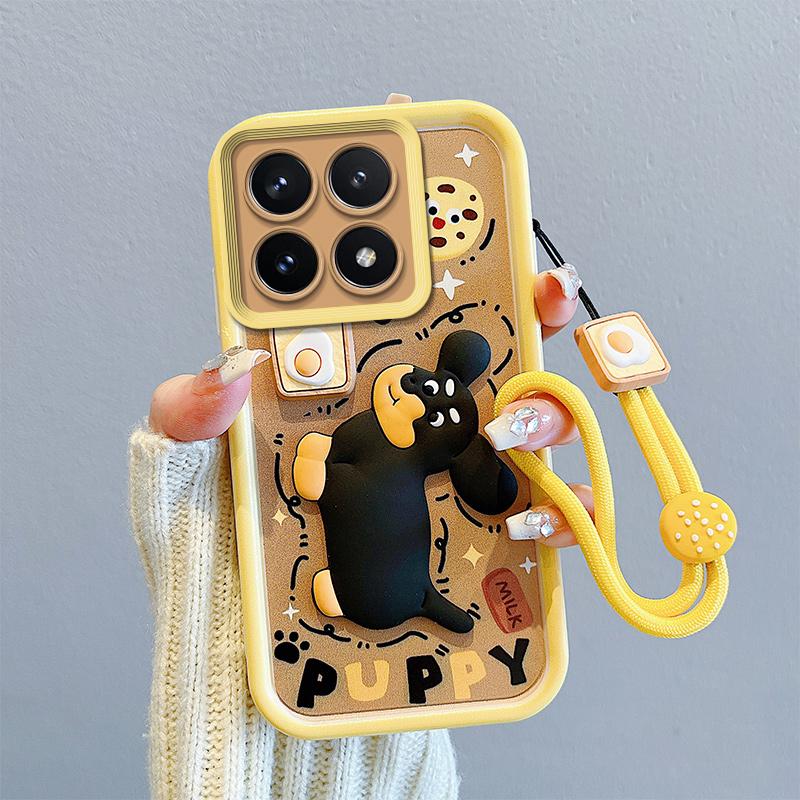 KEYSION Stoßfeste Hülle für Xiaomi 14T Pro 5G mit Umhängeband, weiches Silikon, süße 3D-Cartoon-Puppe, Telefonabdeckung für Xiaomi 14T 5G for Xiaomi 14T Pro