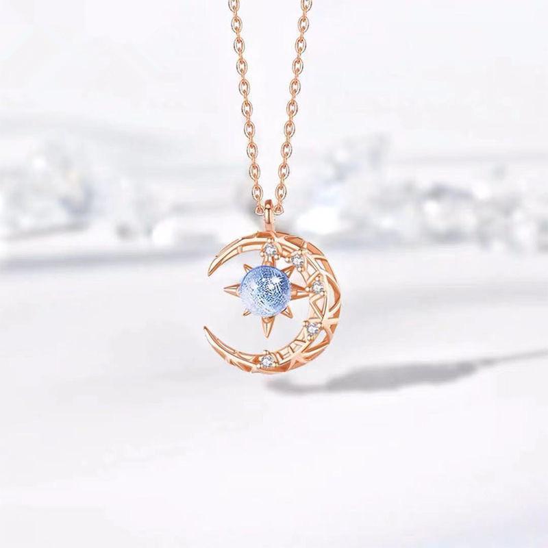 RUI RUI YU Halskette mit modischem Stern- und Mondanhänger, Schlüsselbeinkette, Halskette für Damen, Schmuck None