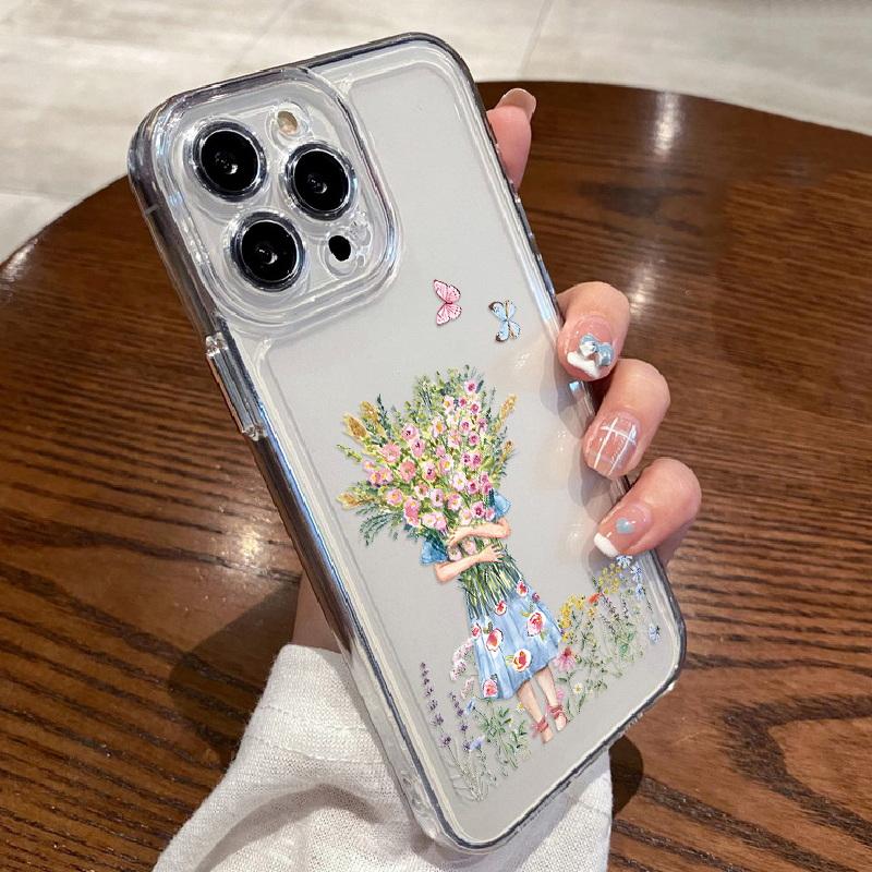 Modische Silikon Klare Handyhülle Für iPhone 16 15 Pro Max 14 Pro 13 12 11 Stoßfest Bunt Liebesherz Schmetterling Blumenmuster Weiche Handyhülle iPhone 13
