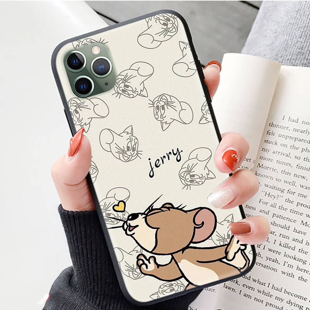 J-11 Tom und Jerry Schwarze Hülle für iPhone 16 15 14 13 12 Samsung S24 S23 Ultra Xiaomi POCO Redmi Note Realeme Moto OPPO A15 Realme VIVO Pro Max Plus 5G iPhone 12 Pro büffelleder