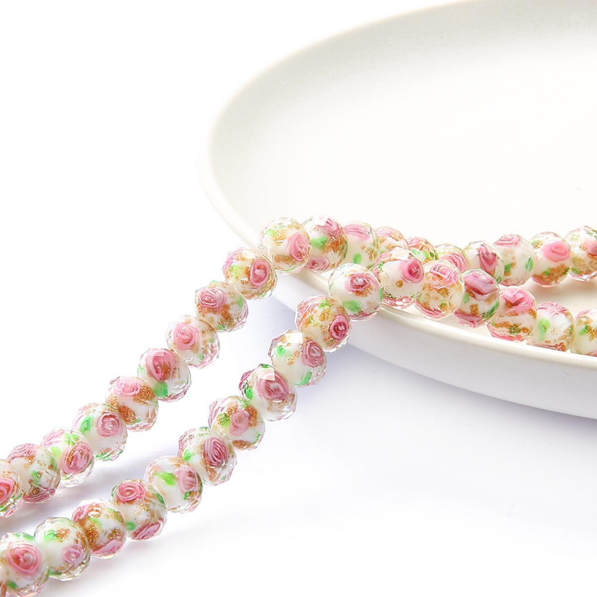 10 teile/beutel 8/10/12mm Murano Transparent Glas Lampwork Perlen Für Schmuck Machen Frauen DIY Armband Blume rondelle Facettierte Perlen 8mm rosa