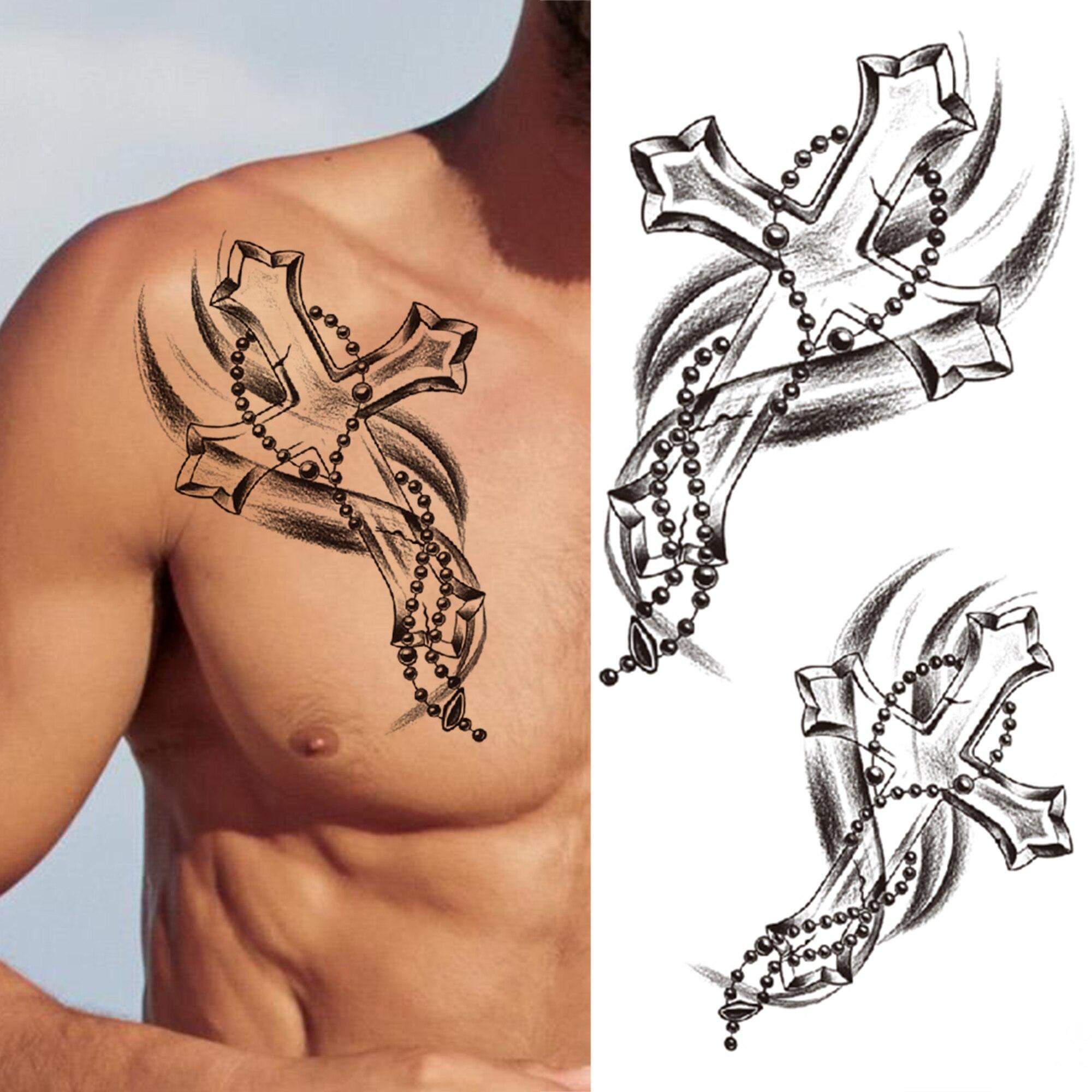 Realistische Kreuzkette Temporäre Tattoos für Männer Frauen Erwachsene Poker Kompass Blume Fake Tattoo Brust Taille Halbarm Tatoos