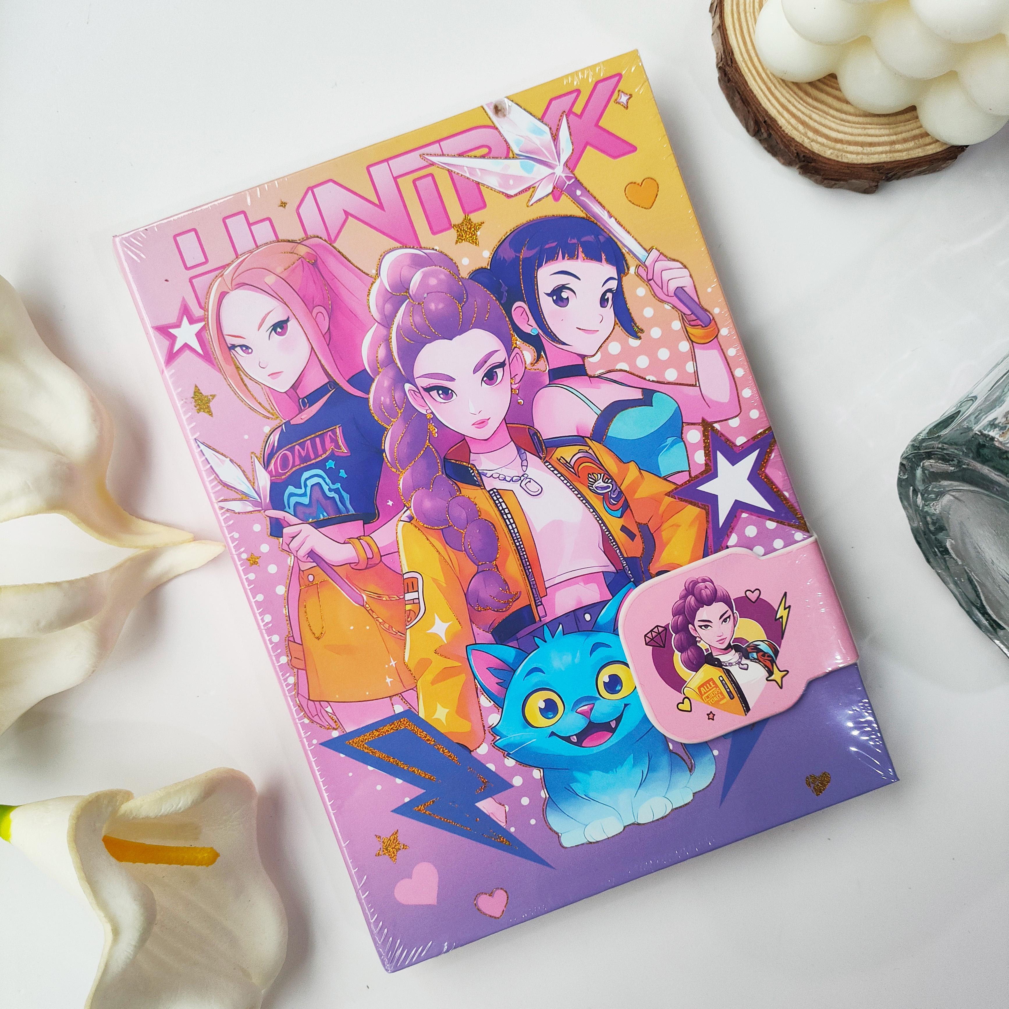Langlebiges 4-teiliges 32K Langlebiges Journal Notizbuch Kpop Dämonenjäger Magnetischer Verschluss Tagebuch Koreanischer Stil Bunte Schüler-Schreibwaren