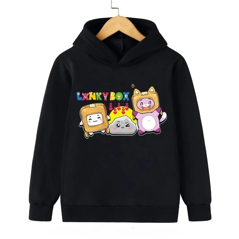 Lanky Box Print Hoodie Baby Junge Lustige Cartoon Streetwear Stein Katzen Print Kinderkleidung Mädchen Langarm Sweatshirt Box Pullover 140