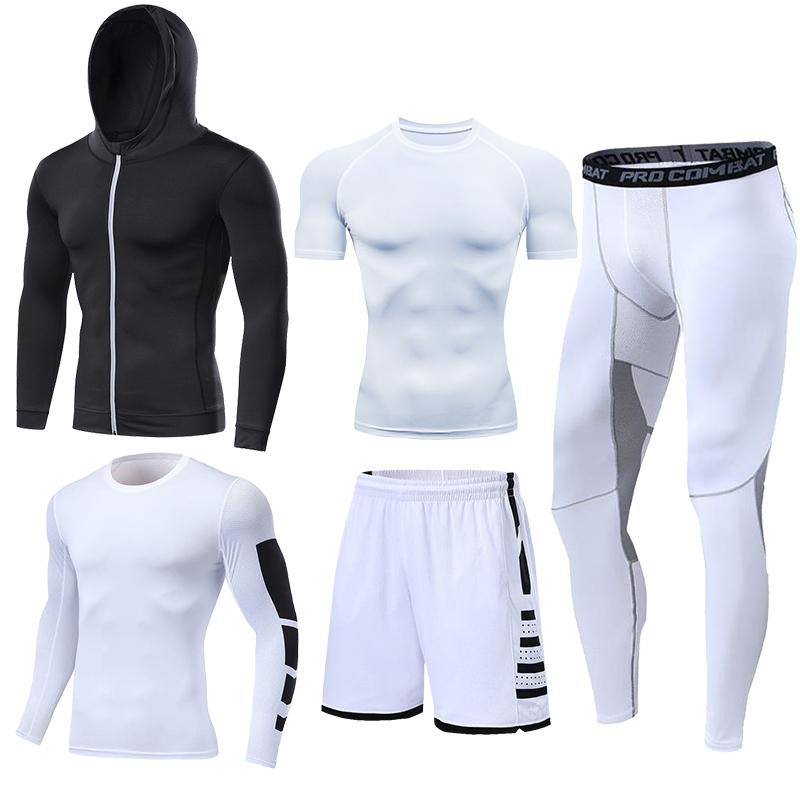 5 Teile/satz Männer Kompression Sport Anzüge Lauf Sets Basketball Training Strumpfhosen Kleidung Gym Fitness Jogging Sport Trainingsanzüge L schwarz weiße