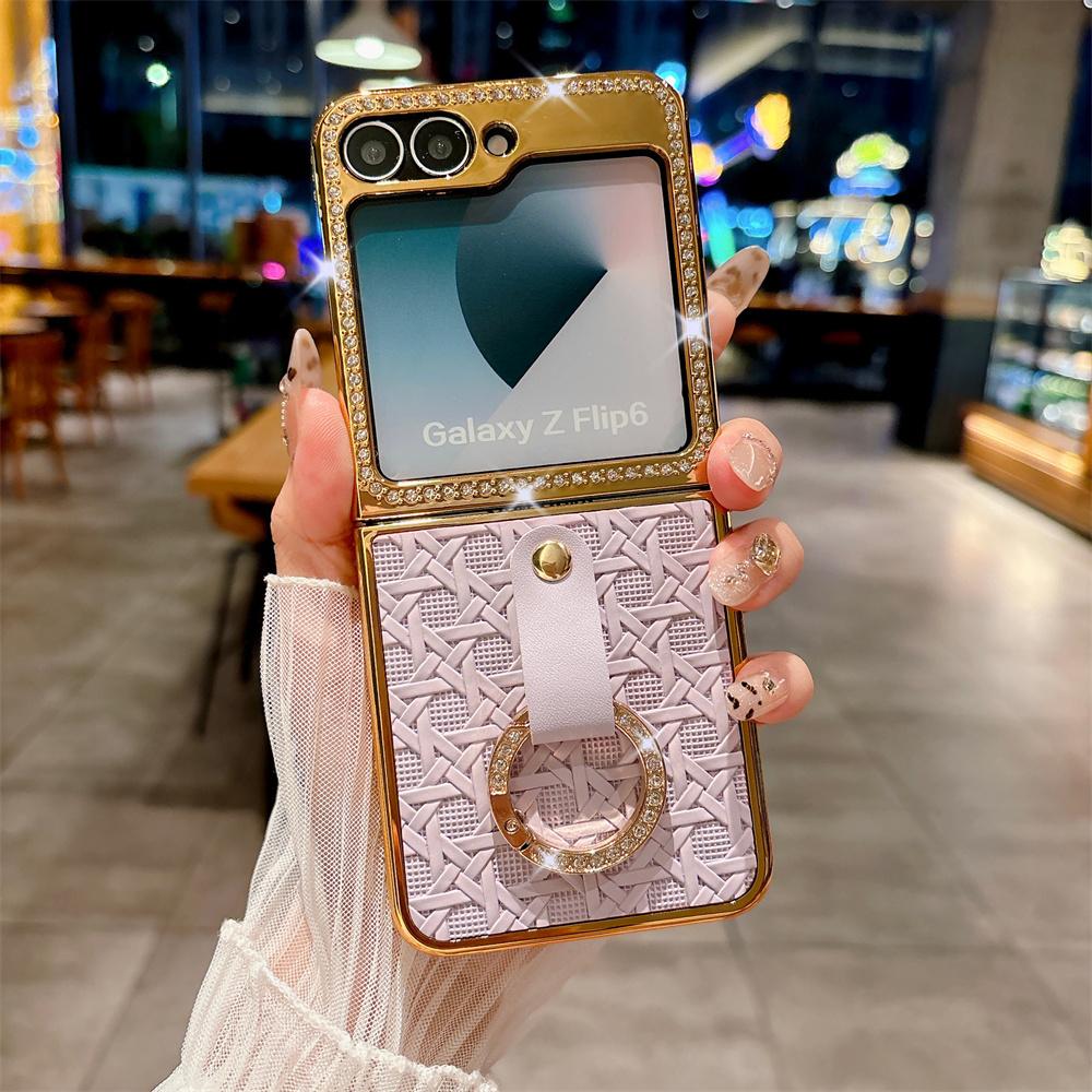Galvanisierte Weblederring-Handyhülle für Samsung Galaxy Z Flip 6 5 Samsung Flip6 Flip5 Stoßfeste Schutzhülle For Samsung Galaxy Z Flip 5