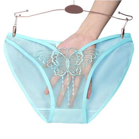 Mittelhohe, nahtlose Stickerei-Schmetterlings-Druck-Frauen-Slips, ultradünne, transparente, sexy Unterhosen XL hellgrüne