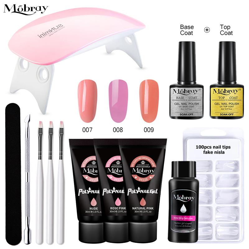 Mobray Poly-Nagel-Gel-Set, 6 W, LED-Lampe, vollständiges Maniküre-Set, schnelle Verlängerung, Nagel-Set, Gel-Aufbau, Polygel-Set für Nägel, Werkzeug-Set
