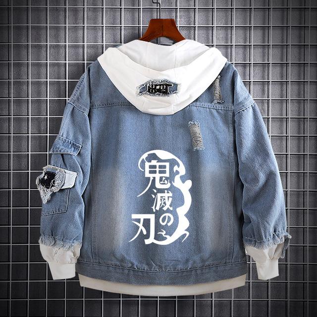 Demon Slayer Kimetsu No Yaiba Mode Hoodie Jeans Mantel Hashibira Inosuke Cosplay Männer Frauen Kapuzen Freizeitjacke Street Style Patchwork Mäntel M