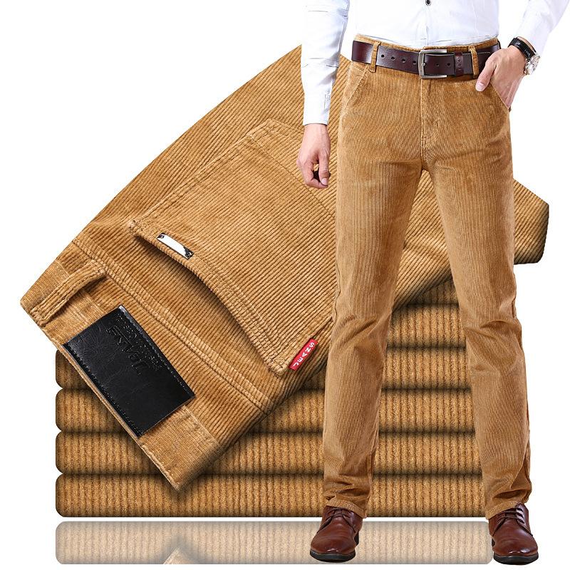 2024 Herbst und Winter Neue Lange Hosen Cord Herren Elastische Business Casual Hosen Herren Gestreifte Normale Gerade Bein Hosen Trend 30 khaki