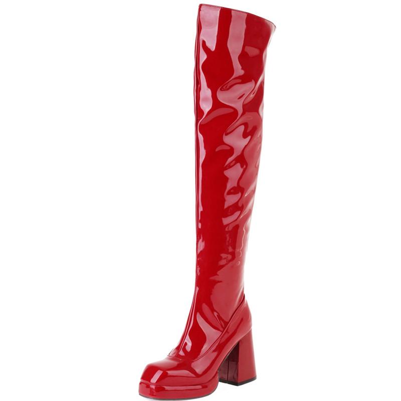Sexy Overknee-Stiefel für Damen, sexy Lack-Fetisch-Party-Schuhe, Overknee-Stiefel mit Absätzen, Rot, Schwarz, Rot, Winter-Langschuh 48 rot