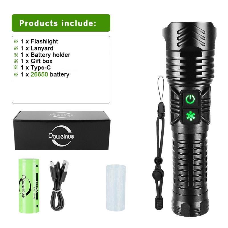 10000LM Neueste Weiße Laser Leistungsstarke Taschenlampe Aufladbare Taschenlampe High Power LED Taschenlampen Teleskop Laterne With 26650,box schwarz