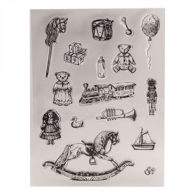 Klare Silikonstempel für Kartenbasteln Scrapbooking, Teddybär Stempel, Luftballon Stempel, Spielzeugeisenbahn Stempel Hobby Pferd Stempel 1