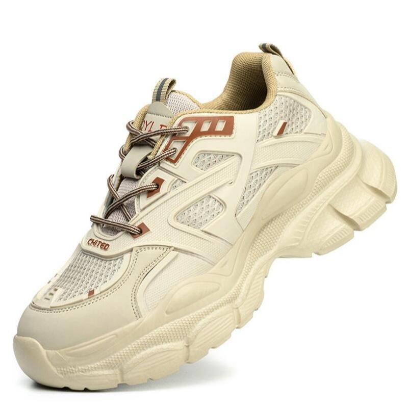 Damenleichte Sicherheitsschuhe Stahlkappe Sicherheitsschutz Anti-Quetschschutz Anti-Stichschutz Sicherheitsschuhe Weiche Sohle keine müden Füße 39 beige