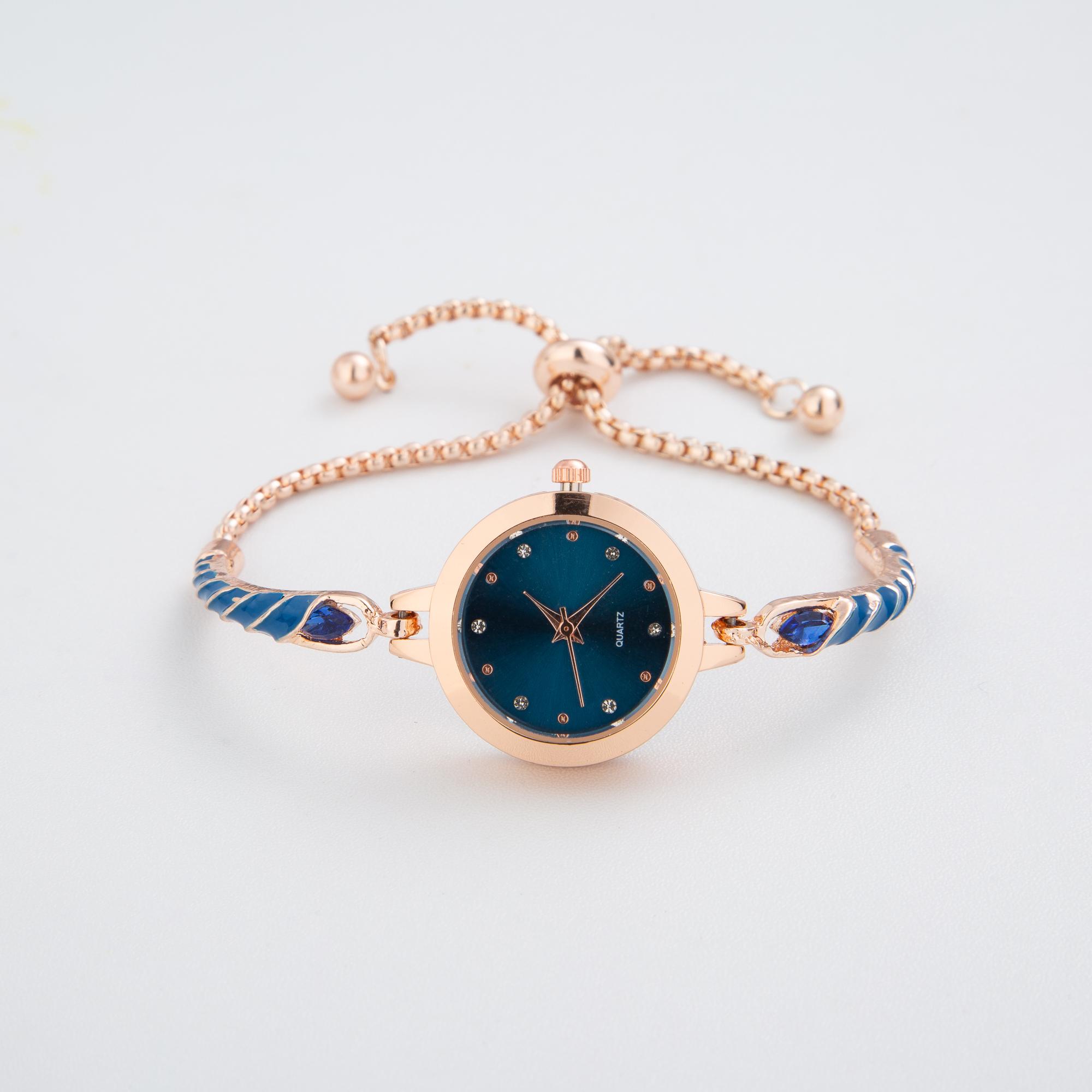 Elegante Armbanduhren für Damen, verstellbare Armbänder, modische Quarz-Armbanduhren, Geschenk blau