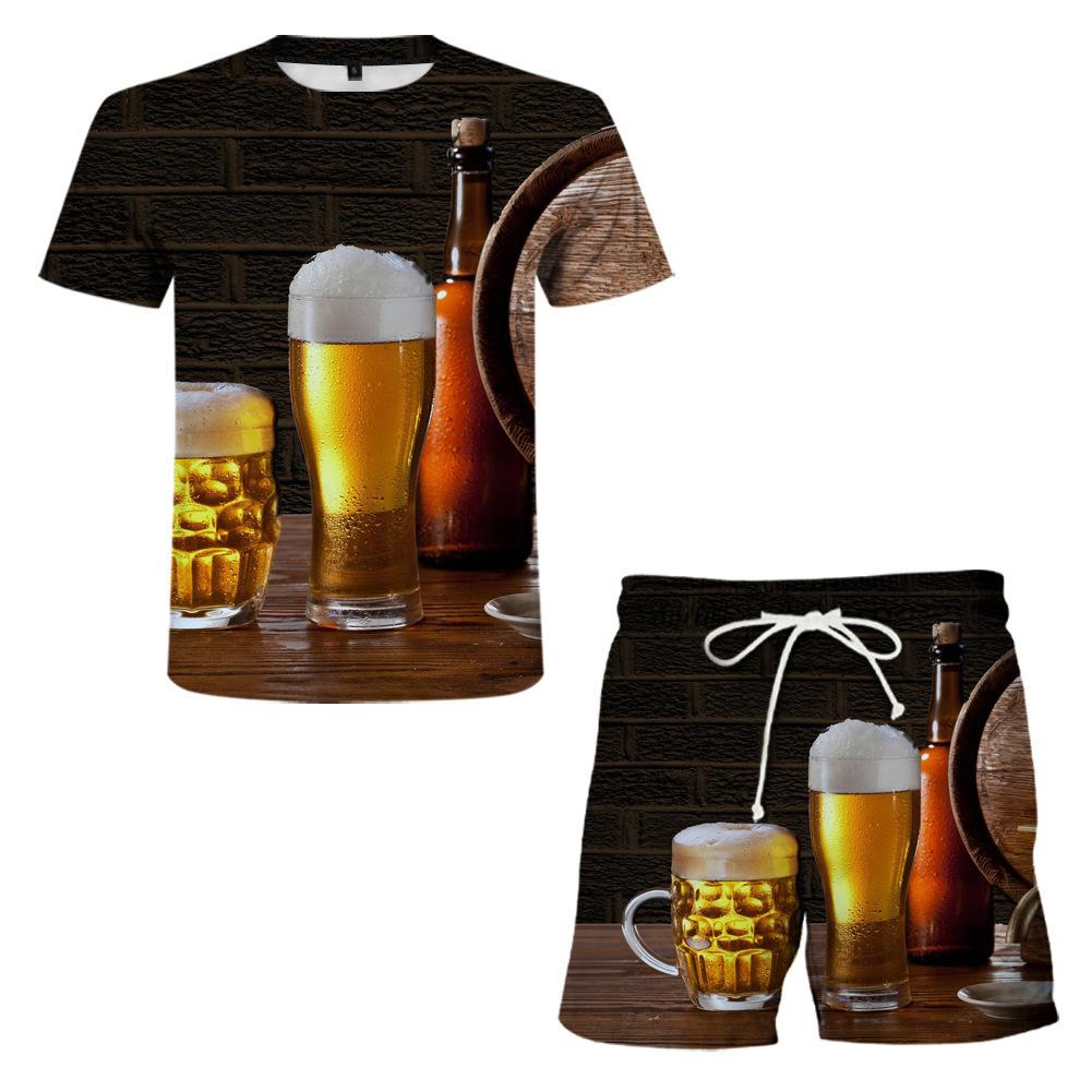 Herren Kurzarm T-Shirt Shorts Zweiteilige Anzüge Herren Mode Bier 3D gedruckt Sets XXXXL