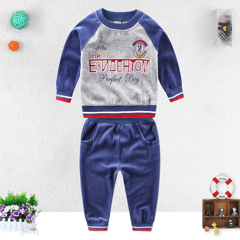 Jungen Baby Kleinkind Kleidung Velours Winter Frühling Langarm Hemd Hosen Hosen Set Kinderkleidung Aapparel Mann 1T blau