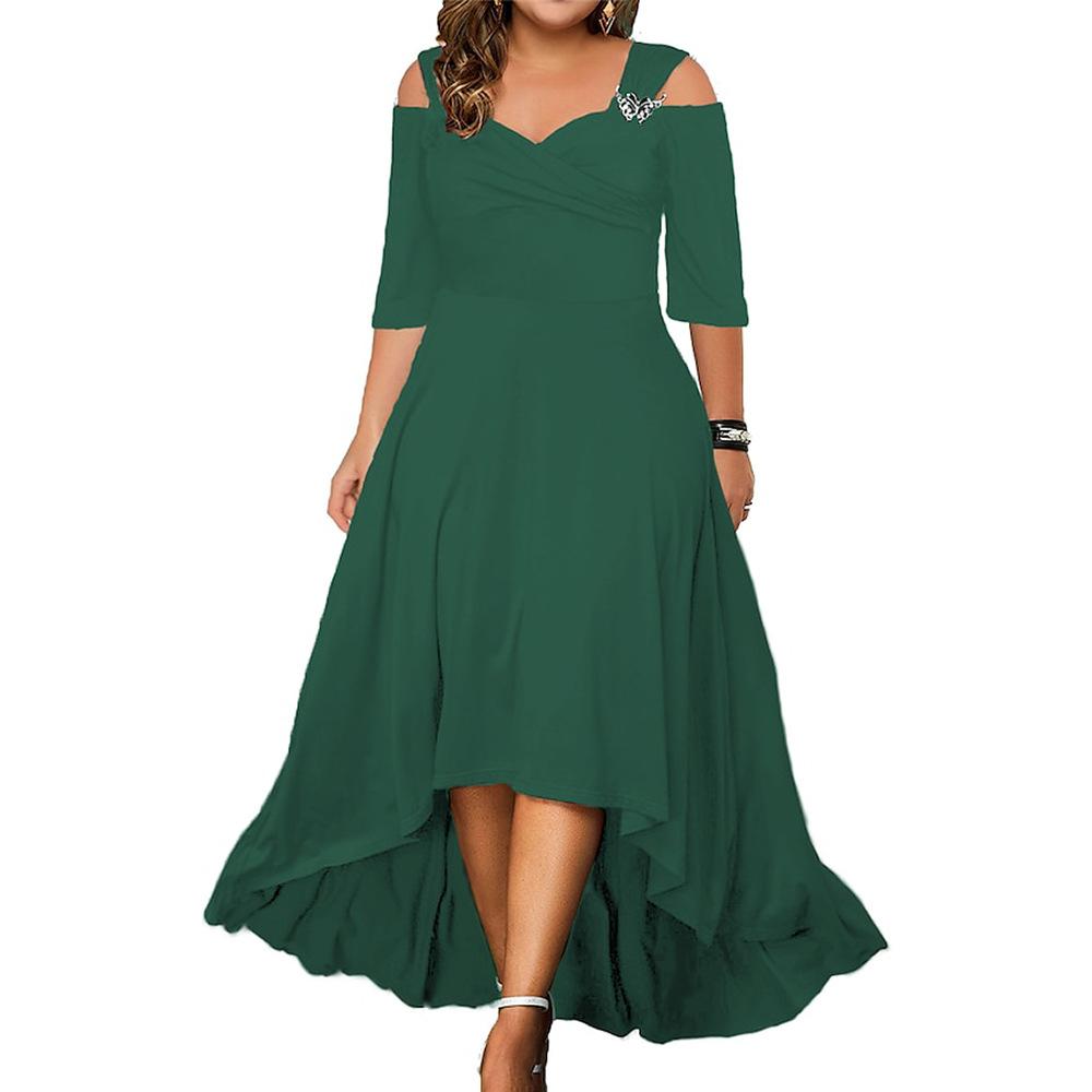 Plus Size Damen Sommer V-Ausschnitt Schulterfrei Midikleid Damen Elegantes Partykleid Swing Kleider Abendkleid XXXXXL grün
