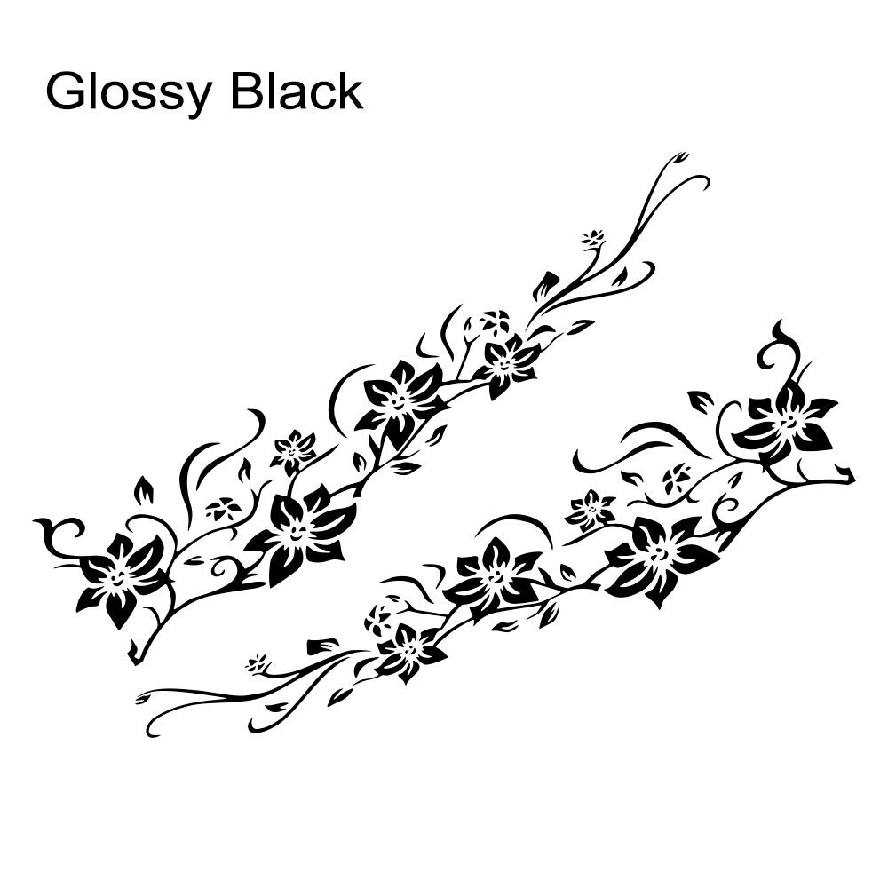 2 Stück Kunst Design Floral Autoaufkleber Decal Auto Seitenkarosserie Wrap Stilvolle Blume DIY Vinylfolie Auto Dekoration Autoteile Zubehör black