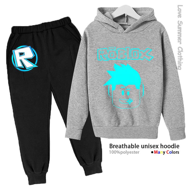 Roblox Unisex Trainingsanzug für Kinder HD-Druck Polyester Sweatpants Neu 2025 Herbst Passendes Set Jungen Sweatshirt Jogger-Set Alltagskleidung Viele Farben Lässig 100 gray