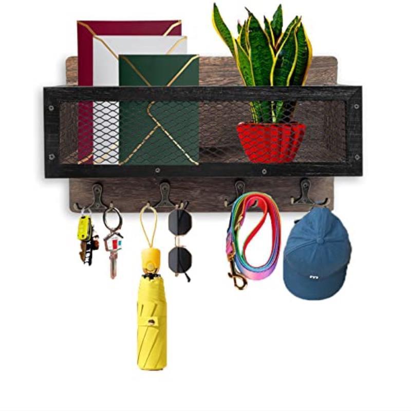 Dekorativer Schlüsselhalter aus Holz, Brief-Organizer, Wandregal, Kleinigkeiten, Aufbewahrungsbox, Schlüsselhaken, Aufhänger, Organizer, Schlüsselregal, Holz-Wandregal wood