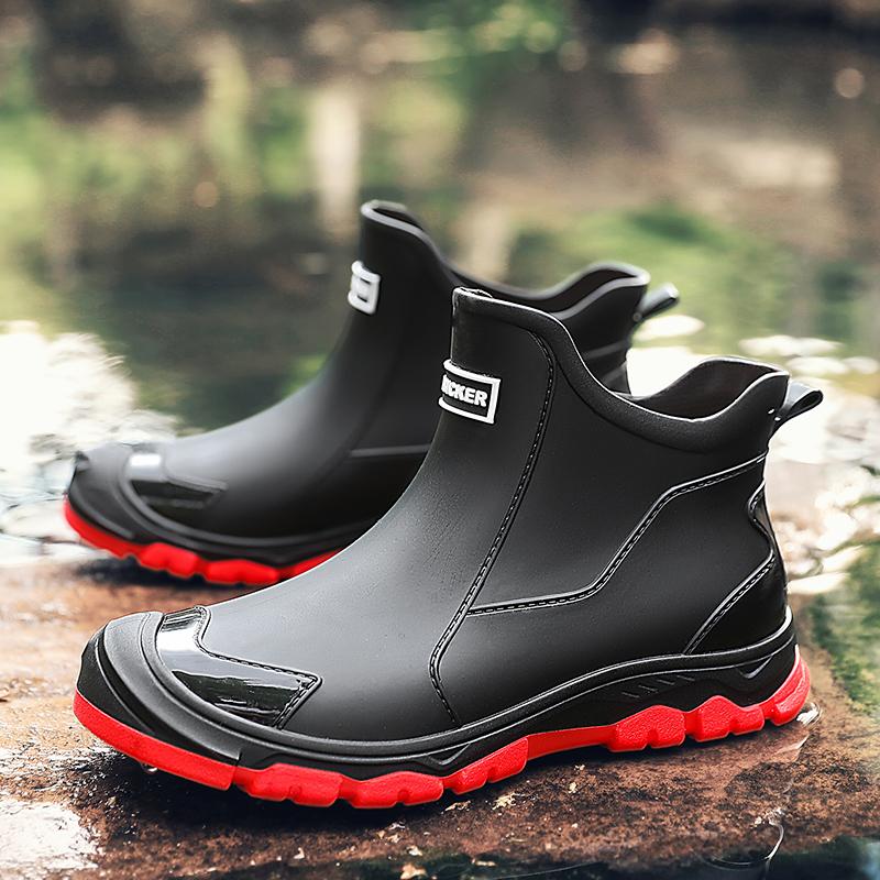 Herren Regenstiefel Outdoor Casual Herren Knöchel Wandern Angeln Wasserschuhe Wasserdicht Arbeitsstiefel Persönlichkeit Rutschfeste Herrenschuhe 45 rot