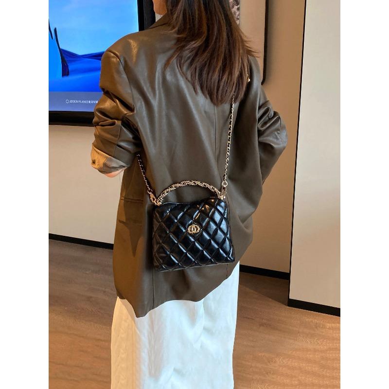 Echte Leder Kleine Duftende Stil Tasche, Hochwertige und Nischen Ketten Tasche, Vielseitige und Exquisite Umhänge Tasche, Brotdosen Tasche, Kleine Handtasche schwarz