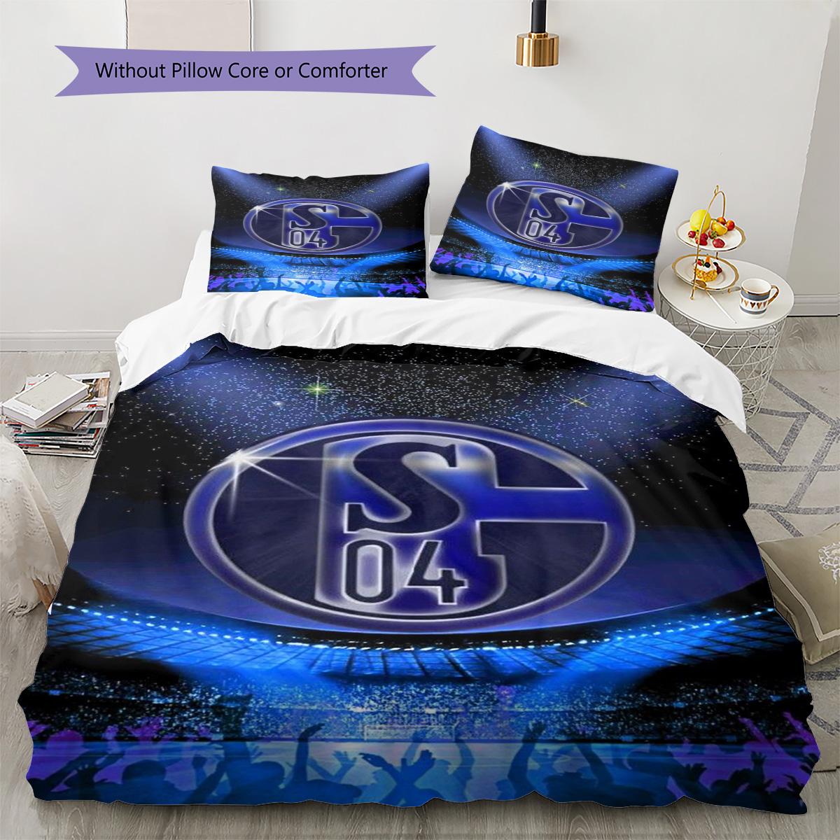 FC Schalke 04 Muster Bettwäsche Set Bettbezug Kissenbezug Heimdeko Geschenk (1 Bettbezug + 2 Kissenbezüge, ohne Füllung) 155x200cm
