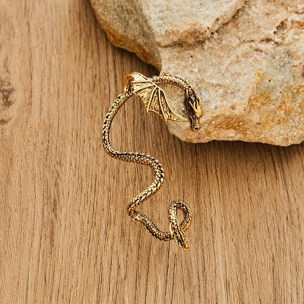 Böhmischer Schmuck Ohrknochen-Clip Punk Gotische Drachenohrringe Drachenform Ohr-Manschette Party-Schmuck Gold-Right black