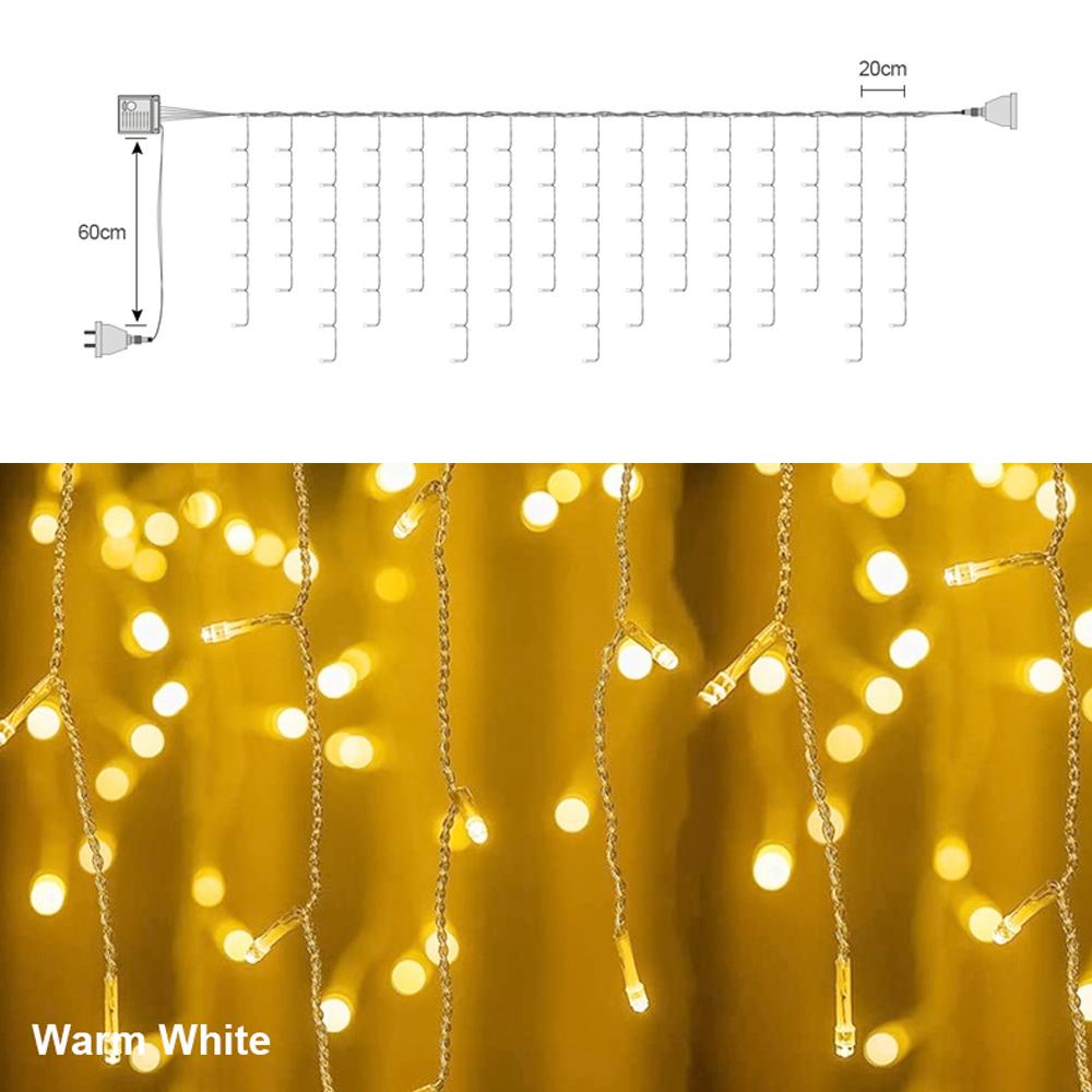 5M herabhängender 0,4-06m Vorhang Eiszapfen-Lichterkette 10M Stern-Lichterkette LED-Girlandenlampe Weihnachtslicht Outdoor-Hochzeitsfeier Gartendekoration mit EU-Stecker 5M Icicle String Light
